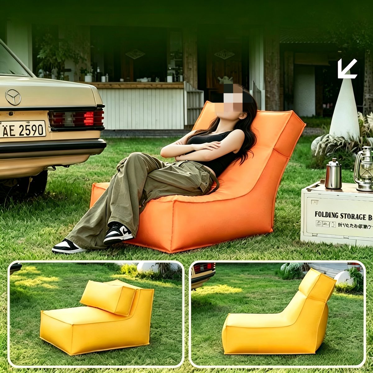 Foldable Beach Bean Bag - Navy detail 1